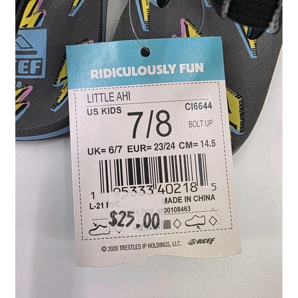 REEF SANDALS TODDLER SIZE 7/8 LITTLE AHI LIGHTNING BOLT SLINGBACK NEW WITH TAGS
